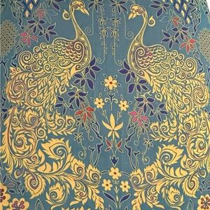 Liang Dian Silk Blend Rectangular Teal & Gold Peacock Scarf - 20” x 59”